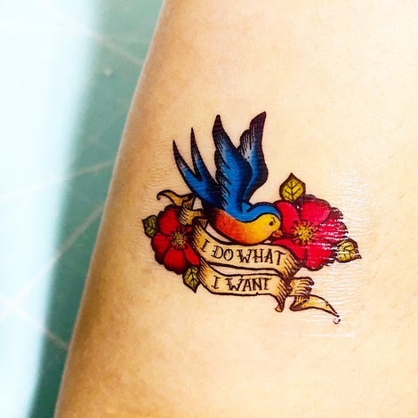 Birds & Roses “I do what I want” Temporary Tattoos - Set of 25 - PFG  Creative Print Studio